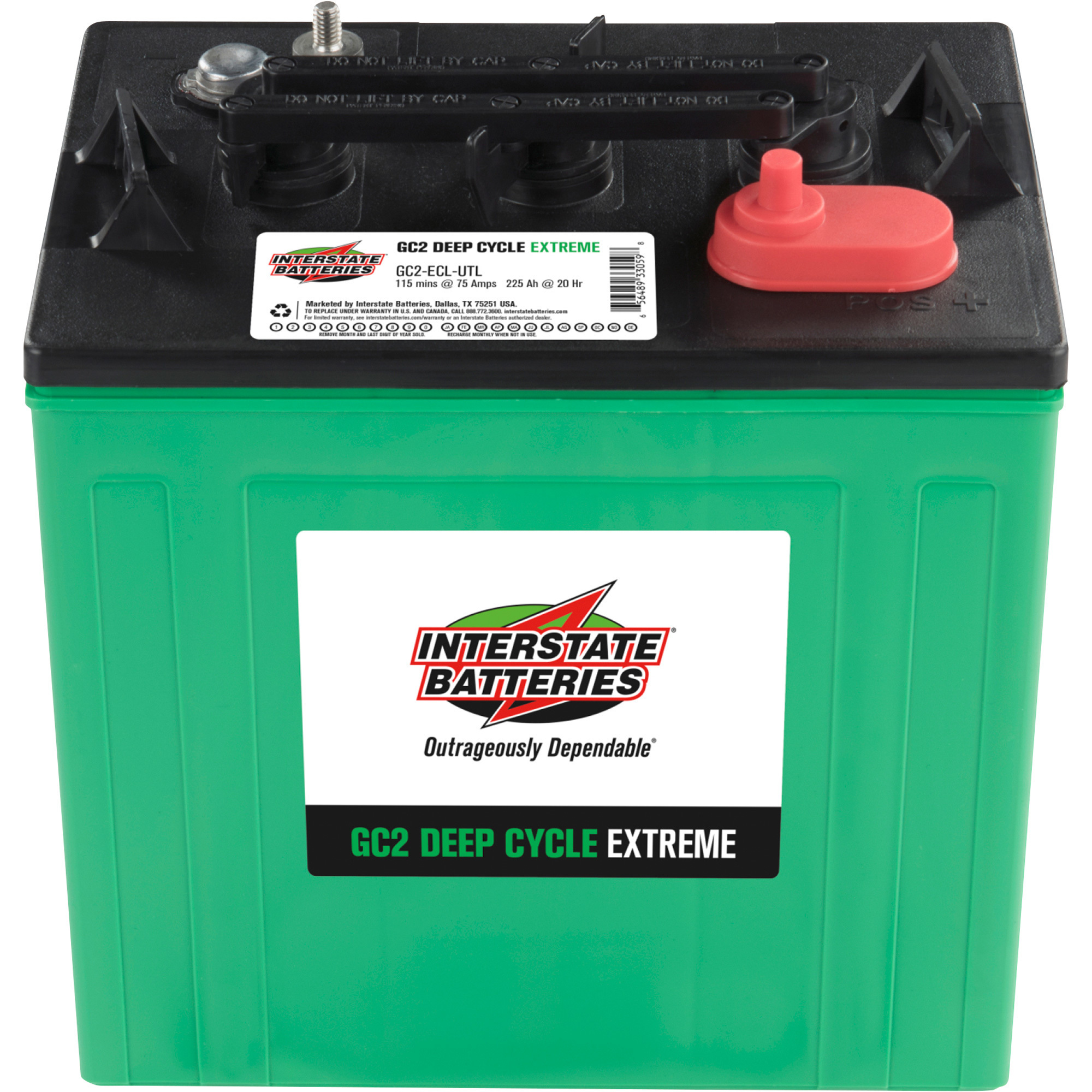 Interstate GC2 Deep Cycle Extreme Golf Cart Battery, 6V,  225Ah, Model# GC2-ECL-UTL